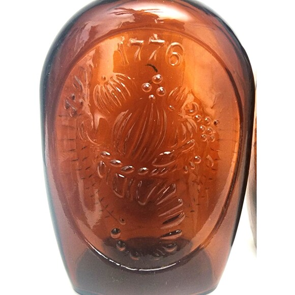Set of 4 1776 Bicentennial Log Cabin Maple Syrup Amber Glass Bottles Vintage - Picture 7 of 16